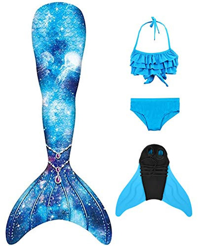 DNFUN Meerjungfrauenflosse Mädchen Cosplay Meerjungfrauenschwanz mit Bikini zum Schwimmen für Kinder mit Meerjungfrau Flosse und Mermaid Tail