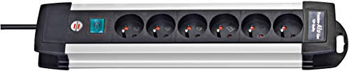 Brennenstuhl Premium-Alu-Line 6 Steckdosen/Leiste Vorschaltgerät aus hochwertigem Aluminium (mit Schalter und Kabel 3m, Made in Germany) Silber/schwarz