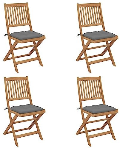 vidaXL 4X Akazienholz Massiv Gartenstuhl Klappbar mit Kissen ohne Armlehnen Gartenmöbel Stühle Stuhl Klappstuhl Gartenstühle Holzstuhl