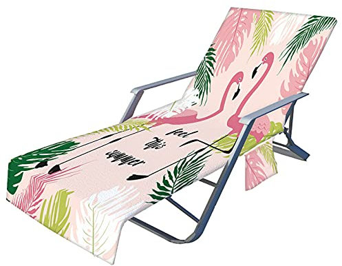 FANSU Schonbezug für Gartenliege Frottee Liegenauflage Flamingo Garten Sonnenliege Handtuch mit 2 Taschen Stuhl Strandtuch für Schwimmbäder, Strände, Gartenhotels (Rosa Blätter,75x210cm)