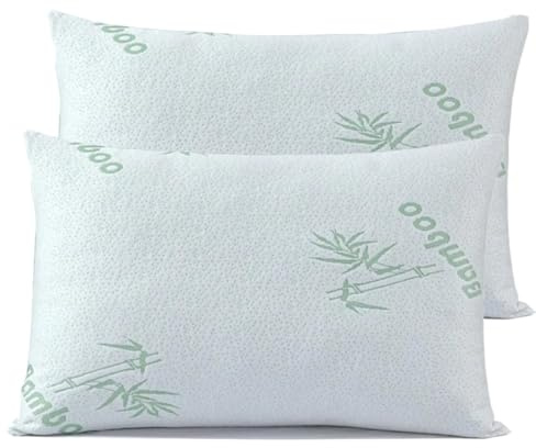 Bedding Home Anti Allergy Bamboo Pillows 2 Pack | Hollow Fiber Filling Side Sleeper Pillow | Anti Allergy Orthopedic Pillows | Medium Firm Down Bamboo Pillow Pack of 2