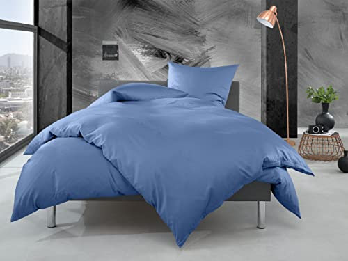 Bettwaesche-mit-Stil Mako Perkal Bettwäsche Uni einfarbig hellblau (Garnitur 200x200 + 2X 80x80 cm)