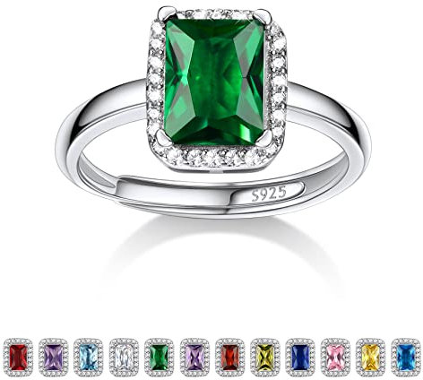 Bestyle Ring Silber 925 Frauen Bling Mondstein Mai Damenring Verstellbar Fingerring mit Smaragd Grüner Heilstein Modeschmuck für Mädchen