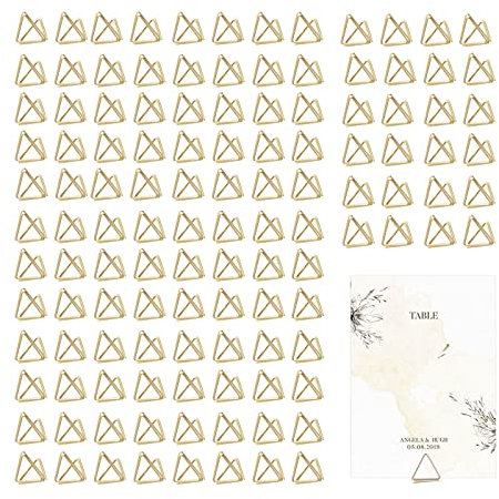 CDIYTOOL Tischkartenhalter in Dreiecksform, Tischkartenhalter, Hochzeitstischnummernhalter, Fotohalter, Bilderständer, Clips für Jahrestag, Party, Büro, Schreibtisch, Name, 120 Stück (Gold)