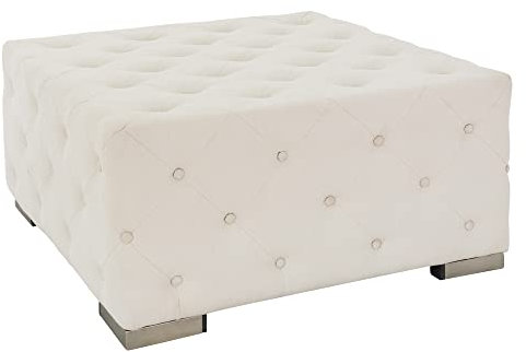 WOMO-DESIGN Sitzhocker XXL Ostrava aus Leinen Creme mit silberne Metallfüße, 90x45x90cm Quadratisch, Handgefertigt, Moderne Knopfheftung, Polsterhocker Sofa-Hocker Fußhocker Sitzpouf Pouf Puff Ottoman