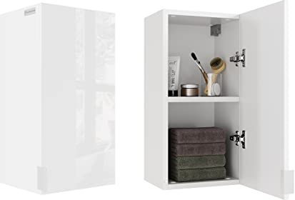 PLATAN ROOM Badezimmerschrank 60-90-120-150 H x 30B x 25T cm hängend Badschrank mit Soft-Close Bad Badezimmermöbel Hochschrank Hochglanz Weiß (Weiß Matt/Weiß Hochglanz, 60 x 30 x 25)