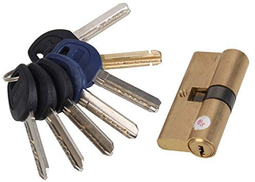 tüRzylinder Daumen drehen Euro-Profilzylinder Barrel 5 Pin Lock Messing Satin Nickel Finish 65mm (32.5x32.5mm) mit 7 Tasten (Cylinder Size : 65MM)