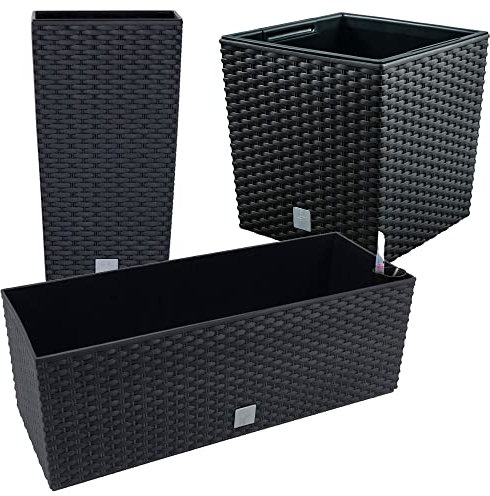 Juego de macetas Rato: 26,6 litros, 64 litros, y jardinera rectangular 17 litros color antracita