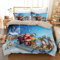 AVJWWD Weihnachten Bettwäsche Set Weihnachtsmann und Elch Schneemann Rentier Muster Bettbezug Set mit Kissenbezügen, Weihnachtsdekoration, Geschenk-Set (Blauer Schlitten, 135 x 200 cm)