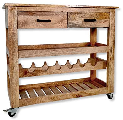 DARO DEKO Holz Sideboard auf Rollen braun 86 x 78cm Servierwagen Weinregal Küchenwagen Weinschrank