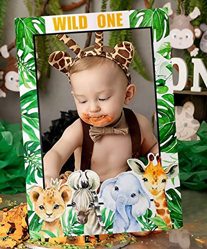 JeVenis Wild One Photo Booth Props & Birthday Decoration - Jungle Safari Party Favors
