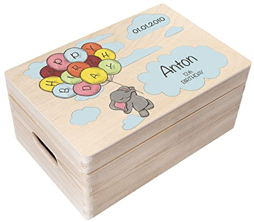 Creative Deco Personalised Child Birthday Gift | Gifts for Girls or Boys | Unique Wish Text Custom Gift Box | Customised Wooden Storage Box with Hinged Lid | Perfect as a Keepsake or Decoration