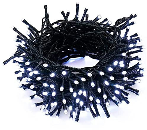 Tradineur - Tira de 50 luces LEDs a pilas (no incluidas) - Apto solo para interior y exterior - Función de luz foja e intermitente - 4 Metros - Color Blanco