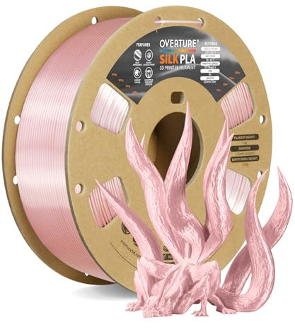 OVERTURE Silk PLA Filament 1.75mm, 1kg 3D Drucker Filament Seide PLA, Maßgenauigkeit +/- 0.03 mm(Seide Pink)