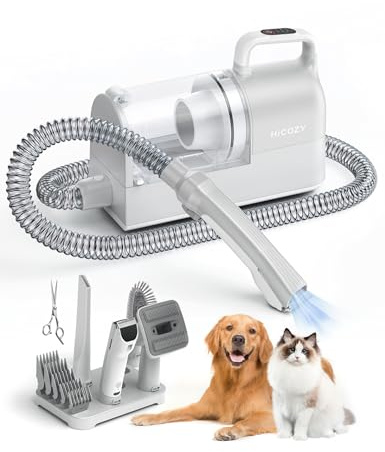 HiCOZY S1+ - Aspiradora de aseo para mascotas, mínimo 45 dB, modo acogedor apto para mascotas, aspiradora de 12 Kpa para aseo de perros con taza de polvo de 2 L, 6 herramientas profesionales de aseo