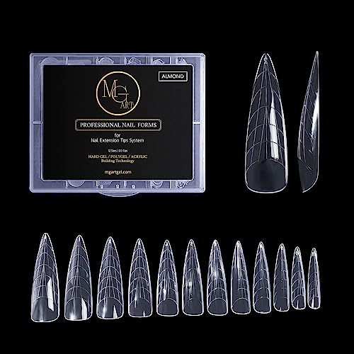MGART Dual Nail Forms ALMOND Extension Structure Poly gel Nail Forms Full Cover Molds 12 Sizes for Solid Gel Glue Art Design Salon&DIY