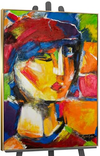 YS-Art Pop Art Abstrakt Acryl Gemälde auf Leinwand lebhaftes Outfit handgemalt Wandbilder Wohnzimmer modern Wohndekor Bild Frau bunt echtes Kunstwerk 140x100 cm