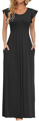 AUSELILY Womens Casual Maxi Dress for Women Black Summer Evening Dresses with Pockets Plus Size Dress for Wedding,Maternity XXL