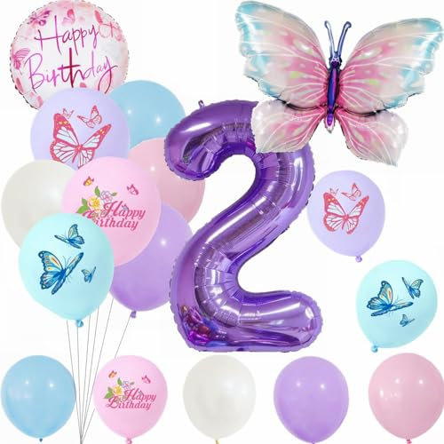 Yunchu Online 2. Geburtstagsdeko Mädche Lila Schmetterling Geburtstag Deko Set für Mädchen mit Schmetterlingen