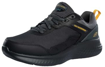 Skechers Skech-Lite Pro Ankkor, Zapatillas Hombre, Black Leather/Mesh/TPU/Charcoal & Yellow Trim, 43 EU