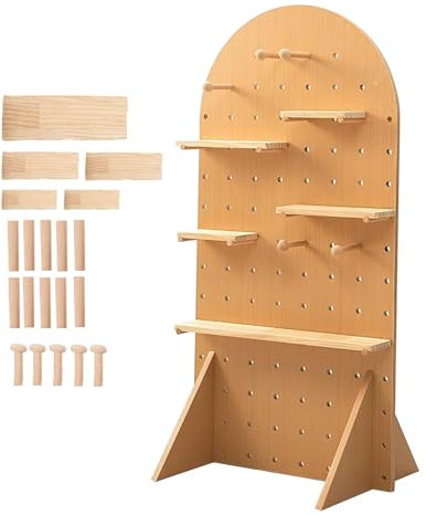 Werkzeugwand Präsentationsständer, Lochplatte Holz, Werkzeugregal, Lochblech, Pegboard, Lochwand für Werkzeuge, Büro, Küche, Gaming, Garage, Handwerk (Size : Wood color)