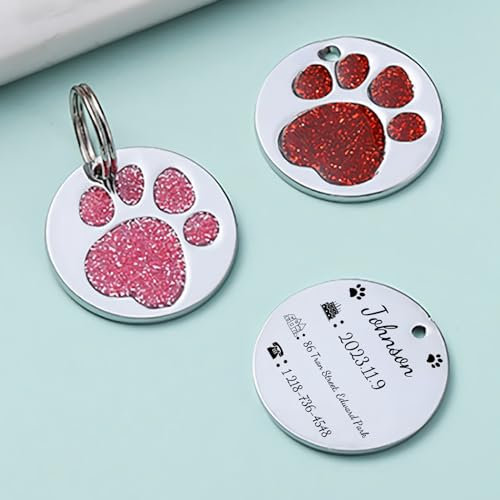 Haustier-ID-Tags, personalisierte Hunde- und Katzen-Tags, Haustier-Verlustpräventions-ID-Tag, individuell gravierte Haustierinformationen, runde Sternenlicht-Pfotenabdruck-Tags (Starlight-Modell)