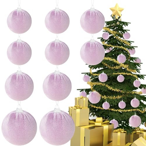 Gresorth 10 Stück Handgefertigt Samt Bruchsicher Verzierung Beflockt Kunststoff Lila Fabrik Eingewickelt Kugel Dekoration Regal Wand Hängend Banister Garten