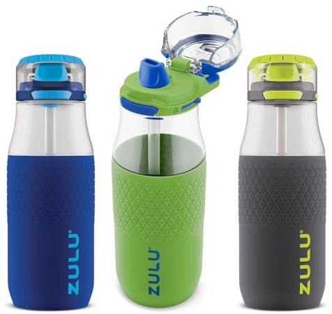 slamtech Zulu Kids Drinking Water Bottles 511ml Blue, Green & Grey Sold 3 Pack