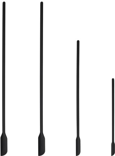 4pcs Mini Silicone Spatula Set, 3 Size Makeup Spatula Small Rubber Spatula for Thin Jar Skinny Openings Bottles, Tiny Scraper for Kitchen and Cosmetic, Multipurpose Scraping Mixing Tools (Black)