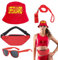 UILYNIU 4 Stück Lifeguard Fasching Kostüm Herren Damen Rot Baywatch Fischerhüte Sonnenbrille Sportpfeifen Hüfttasche, Bademeister Kostüm für Rettungsschwimmer Erwachsener Halloween Karneval (4PCS)