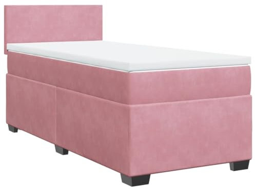 vidaXL Boxspringbett, Einzelbett mit LED Matratze Matratzenauflage, Bettgestell mit Lattenrost Kopfteil, Polsterbett Bett für Schlafzimmer, Rosa 100x200cm Samt