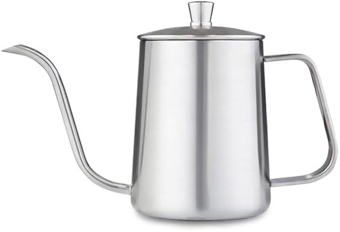 Gooseneck Pour Over Kaffeekessel 600 ml/21 oz - 304 Edelstahl,Langer Auslauf, Schwanenhals schmaler Präzisionsausguss Handtropfkessel Silber