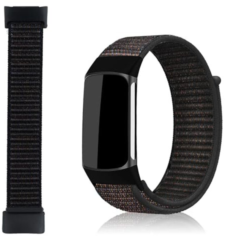 BRTNUP Sport Loop Nylon Watch Straps Compatible with Fitbit Charge 6/Charge 5, Soft Adjustable Sport Replacement Straps, Breathable Adjustable Stretchy Nylon Loop Replacement Bands (black)