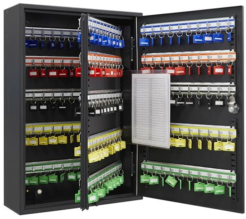 ARREGUI PL200EN Schlüsselschrank mit 200 verstellbaren Haken | Schlüsselbox aus Stahl mit IP65 Elektronikschloss | Schlüsselkasten mit Zahlenschloss | Programmierbare Codes | 55x38x14 cm | Schwarz