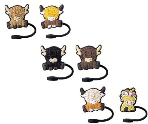 Set of 6 Decorative Straw Plug Creative Lid Protectors Cow Shape Straw Stopper Colorful Coffee Cup Straw Decoration