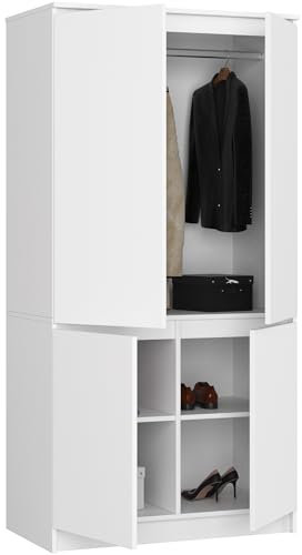BDW Armoire à 4 Portes - Armoire Chambre - Meuble de Rangement - Design Élégant - Utilisation Universelle - pour la Chambre à Coucher, Le Salon, Le Bureau - 90 cm - avec 4 Étagères - Blanc
