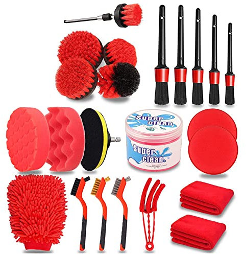 Montesy Lot de 24 brosses de nettoyage pour pneus de voiture, brosse de nettoyage pour jantes à manche court