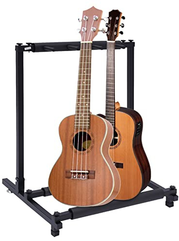Aohuada Gitarrenständer 3 Fächer Multistand Gitarrenständer Faltbarer Mehrfachgitarrenständer mit Rollen Guitar Stand