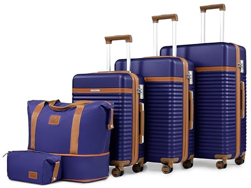 Joyway Kofferset 5tlg von ABS Hartschalen Erweiterbar Trolley Kofferset mit 4 Rollen und TSA-Schloss Der Gepäcksets Enthält 1 Reisetasche und 1 Kulturbeutel Dunkel Blau