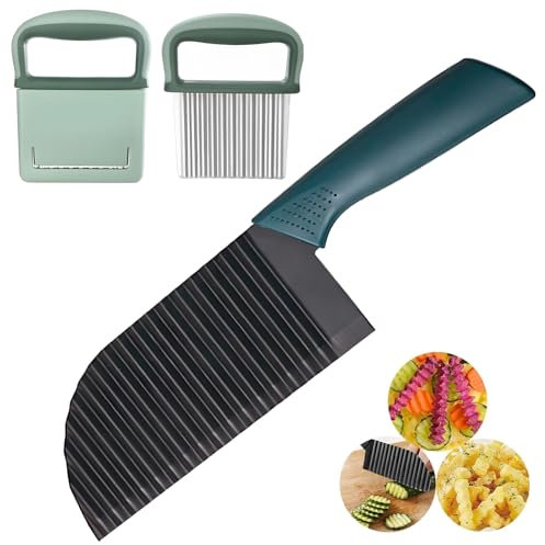 Wellenschneider, 2Stück Mehrzweck Gemüseschneider Pommes Wellenmesser, Stabiles und Leicht zu Schneidendes Wellenmesser, Edelstahl Crinkle Chip Cutter für Gemüse, Karotten, Zwiebeln, Obst