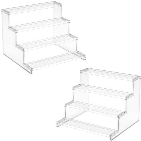 Lifewit Clear Display Stand, 12 Inch 4 Tires Perfume Display Stand Holder, Plastic Display Riser for Figures, Cupcake, Makeup Cosmetics Storage Organiser for Vanity, Bathroom, Dressing Room, 2 Pcs