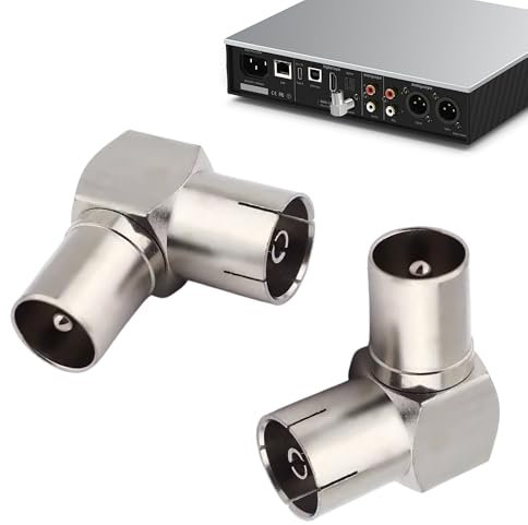 2PCS TV Aerial Adapter Male to Female Right Angle Aerial Connector Copper TV Pal Male to Female Adapter Coaxial Adaptor 90 Degree Aerial Connector Suitable for TV Antenna/Satellite Coaxial Cable