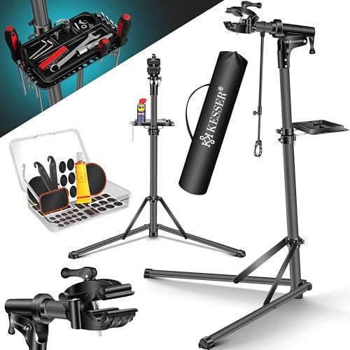 KESSER® Fahrradmontageständer Profi Reparaturständer Aluminium für Fahrräder Mountainbikes E-bike Schwerlast-Montageständer Fahrradständer +Tasche mit Schnelllösevorrichtungen 360° drehbar, Anthrazit