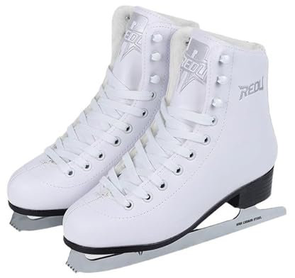 Eiskunstlauf-Schlittschuhe für Erwachsene mit Schnürsenkeln- Weich und bequem Schlittschuhe- Optimaler Halt & bequemer Komfort- Stoßdämpfender Komfort Halt und Passform(Größe: 30-43/Farbe: Weiß)