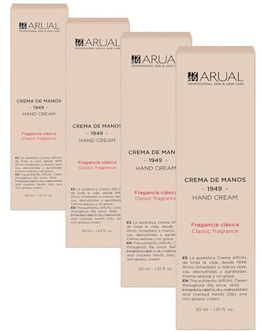 Arual Crema de Manos Fragancia Clásica -nuevo diseño-30ml (Paquete de 4)