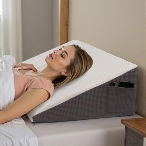 Exsnugy 25.5 cm Keilkissen für Bett&Couch,Keilkopfkissen Erwachsene | Weiche Memory-Schaum-Auflage & waschbarer, atmungsaktiver Bezug – ideal zum Entspannen, Lesen, Arbeiten, Schauen, Surfen