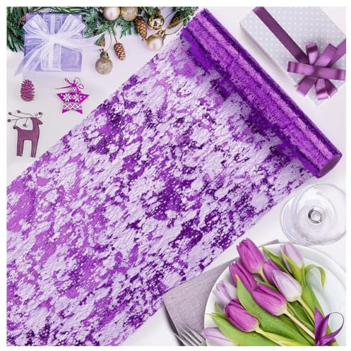 Hrlace 1 Rolle Tischläufer Tischdecke Glänzend Tischdeko Hochzeitsdeko Polyester Tischband für Hochzeit Geburtstag Party Weihnachten Taufe Geschenke Dekoration Lila 28x45 cm (4er-Pack)