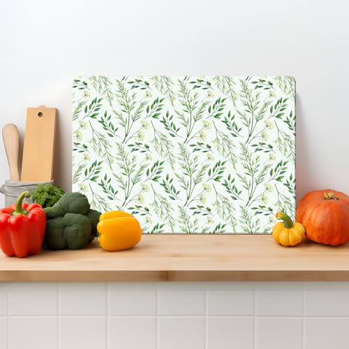 Textured Glass Chopping Board Worktop Saver for Kitchens, Durable, Easy-Clean, Scratch Resistant, Hygienic, Non Slip Feet, Green Leaves, Available in Two Sizes Small 28.5cm x 20cm