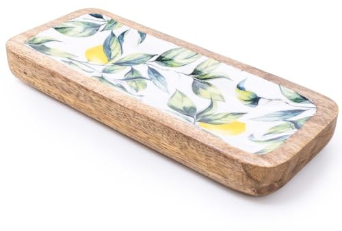 30.5CM Rectangular Dish With Enamel Inlay Mediterranean Lemons