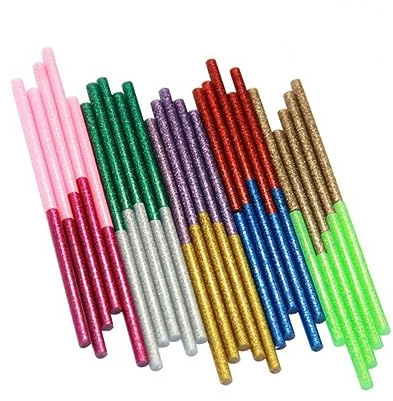 Housoutil 50pezzi Colla Caldo Glitter Bastoncini Adesivi Caldo Colorati Oro Argento Rosa Verde Scuro Verde Blu Reale Per Progetti Artigianali Fai Da Te Scuola Casa e Ufficio